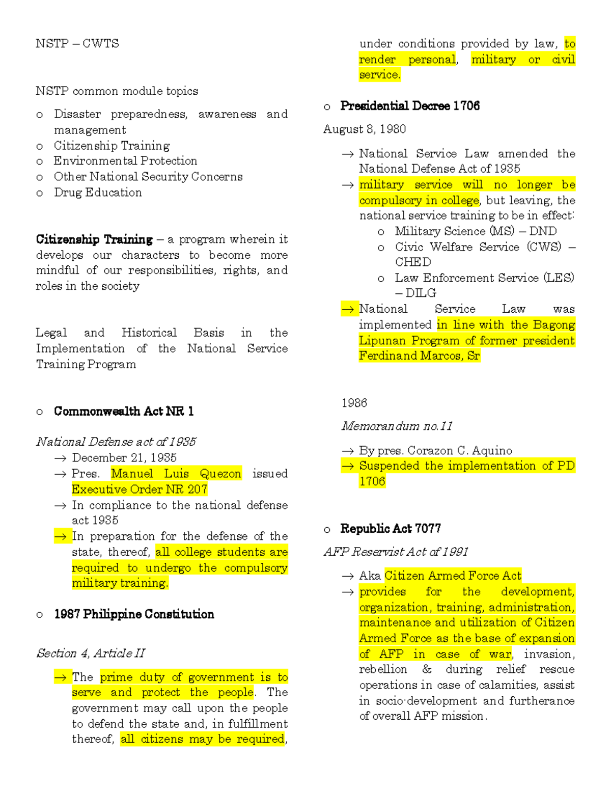 NSTP Notes - NSTP – CWTS NSTP Common Module Topics O Disaster ...