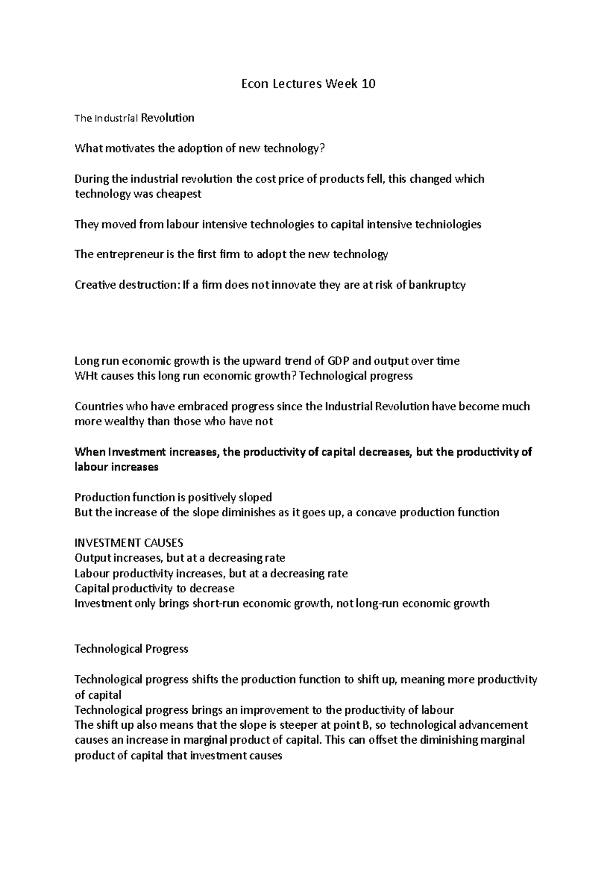 Econ Lectures Week 10 - EC1001 - St Andrews - Studocu