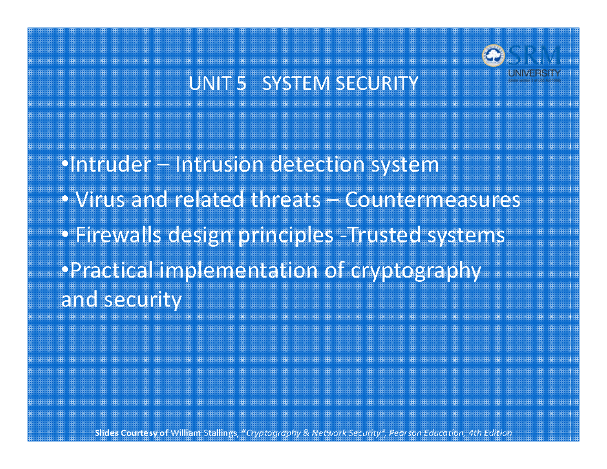 Unit5 system security - Need notes - UNIT 5 SYSTEM SECURITY • Intruder ...