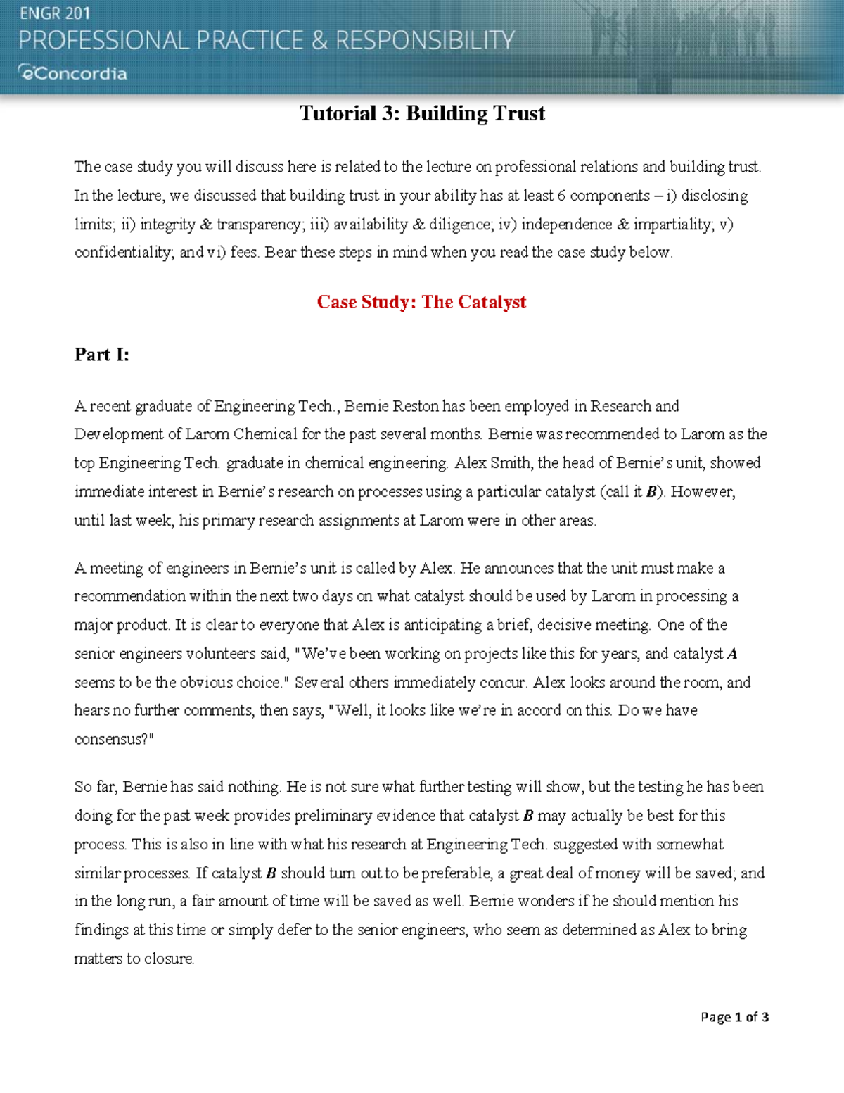 Engr201 Tutorial 3 Page 1 Of 3 Tutorial 3 Building Trust The Case Study You Will Discuss Here Engr201 Tutorial 3 Page 1 Of 3 Tutorial 3 Building Trust The Case Study You Will Discuss Here
