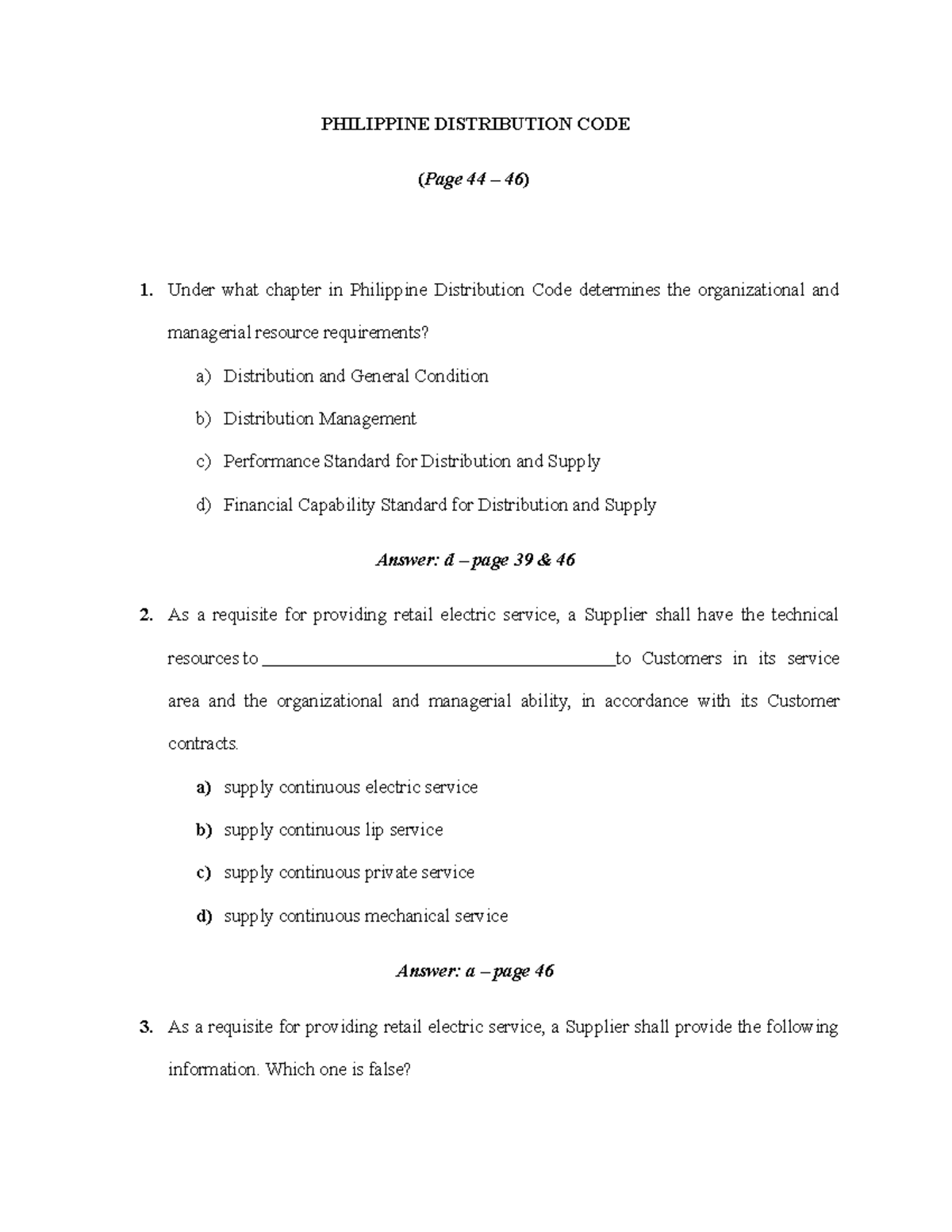 ECPE PDC&PGC Questions PHILIPPINE DISTRIBUTION CODE ( Page 44 46