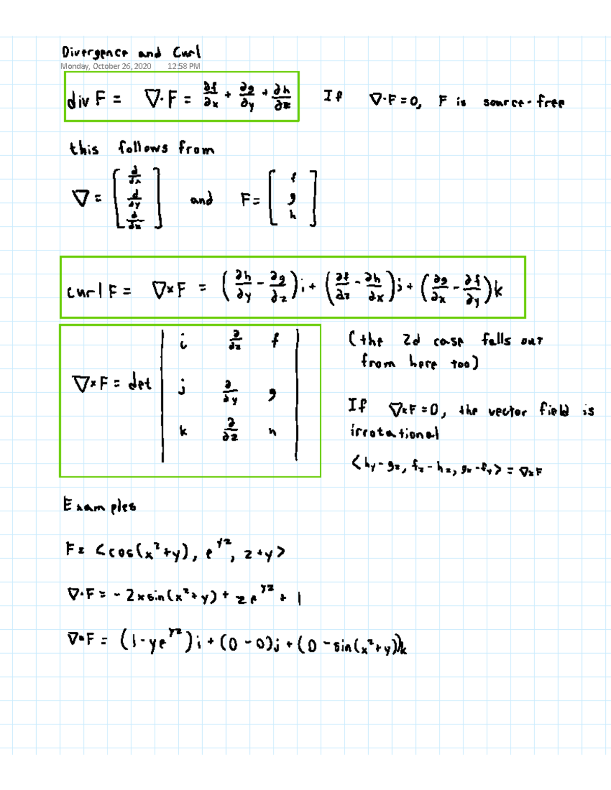 17 Divergence and Curl - Math 264 with Lee - Math 264 - Monday, October ...