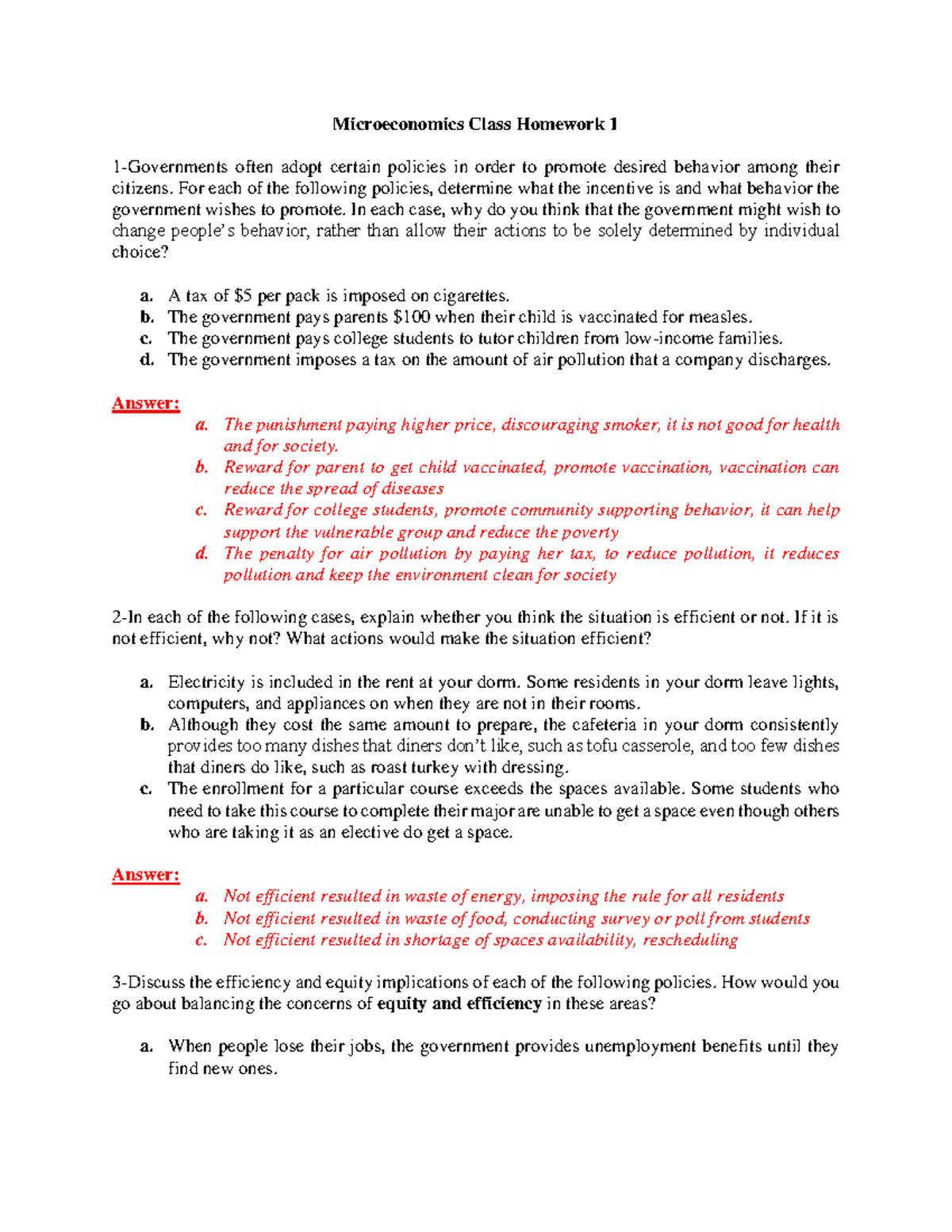 Homework Answer - Microeconomic Course 202 - Microeconomics Class ...