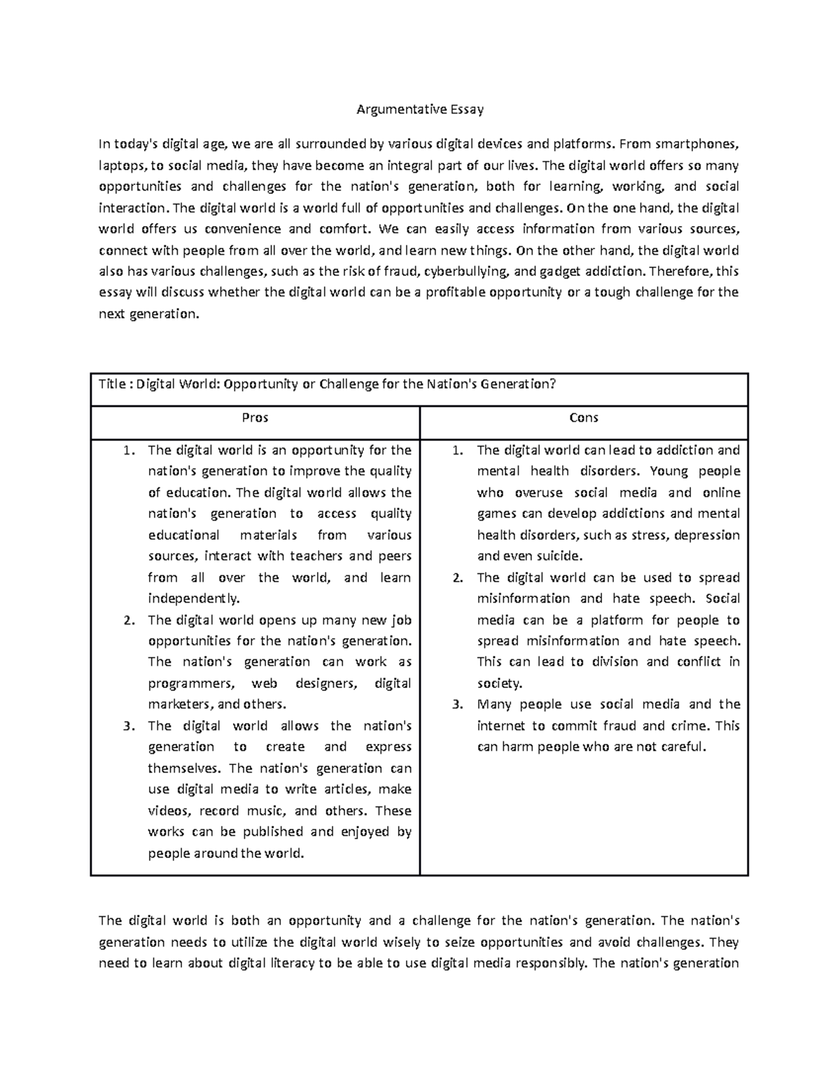 argumentative essay information technology