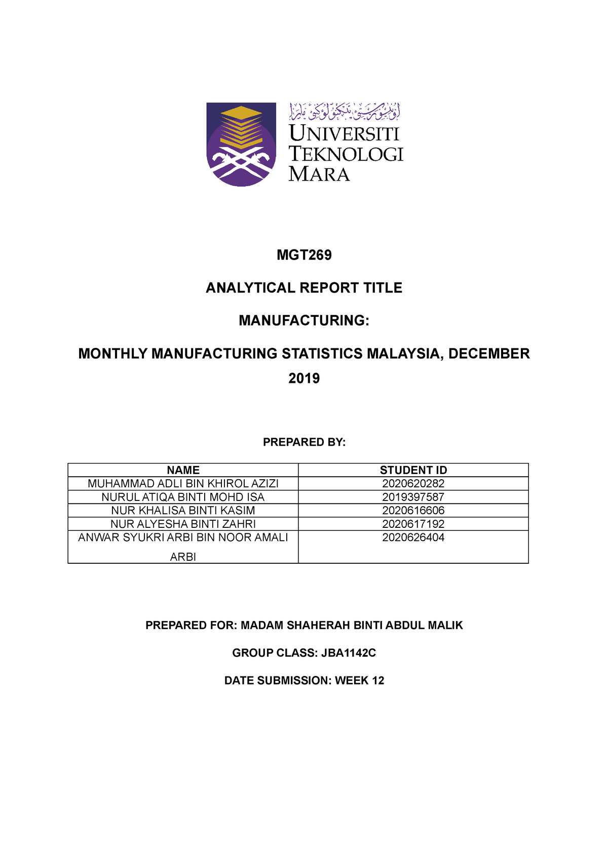 contoh report assignment mgt 269