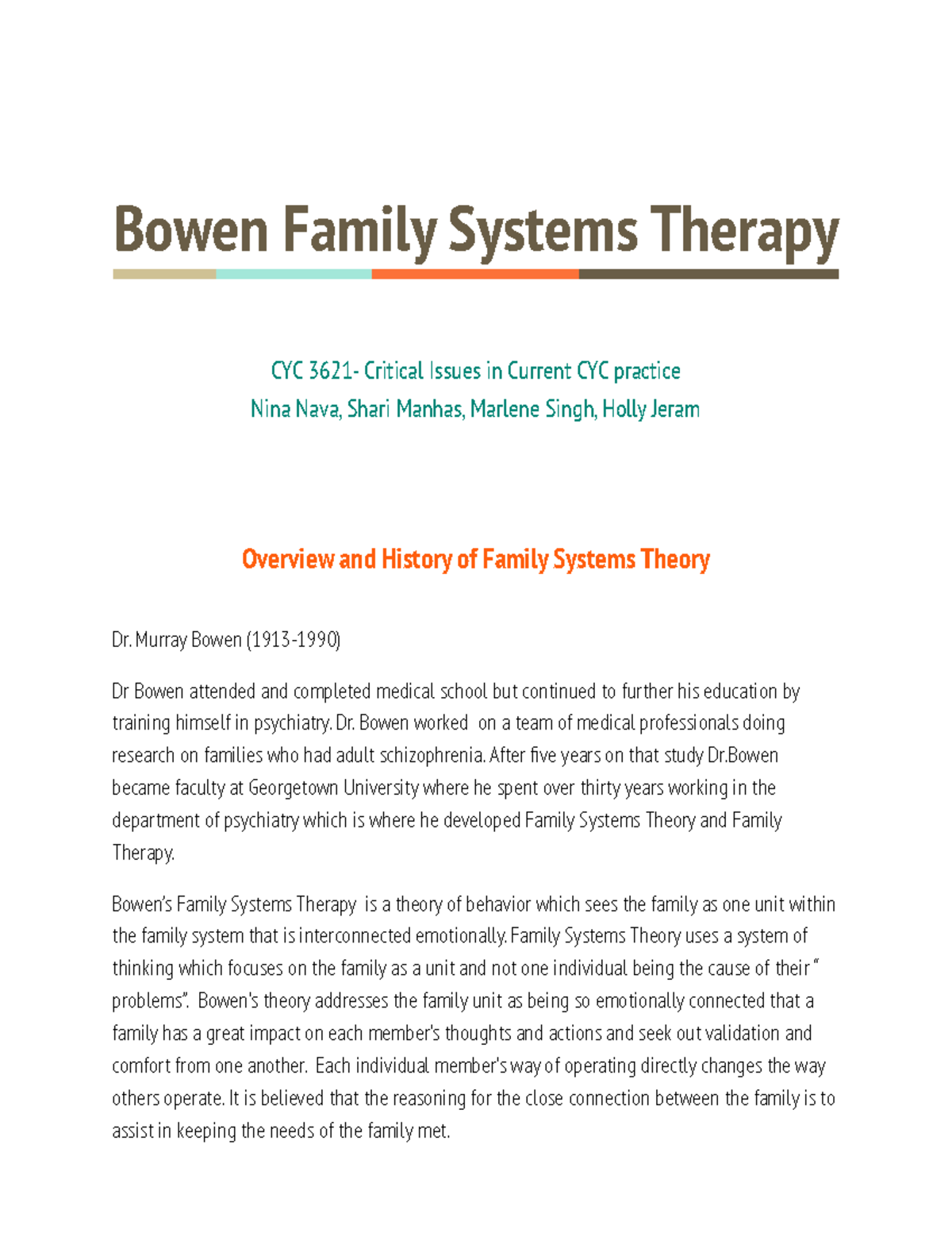 Bowen Family Systems Therapy - Murray Bowen (1913-1990) Dr Bowen ...