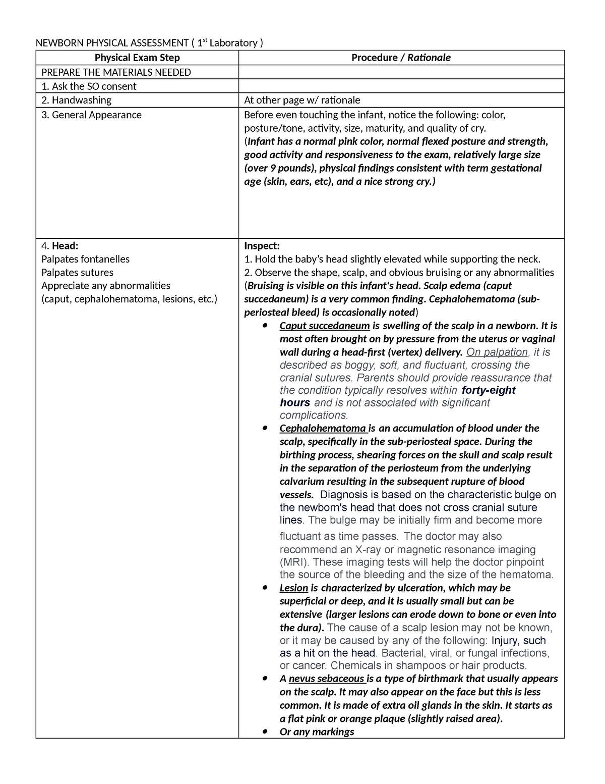 Newborn Assessment( 1st lab pedia) - NEWBORN PHYSICAL ASSESSMENT ( 1st ...