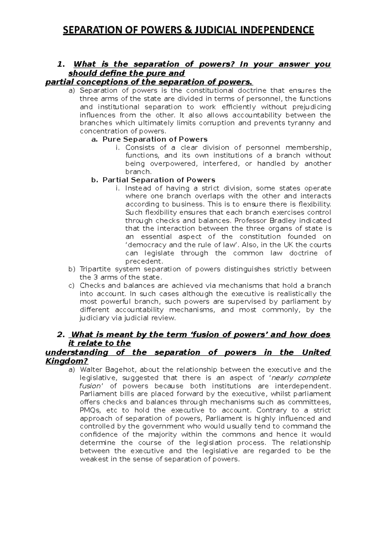 Separation of Powers & Judicial Independence Seminar - 1. What is the ...