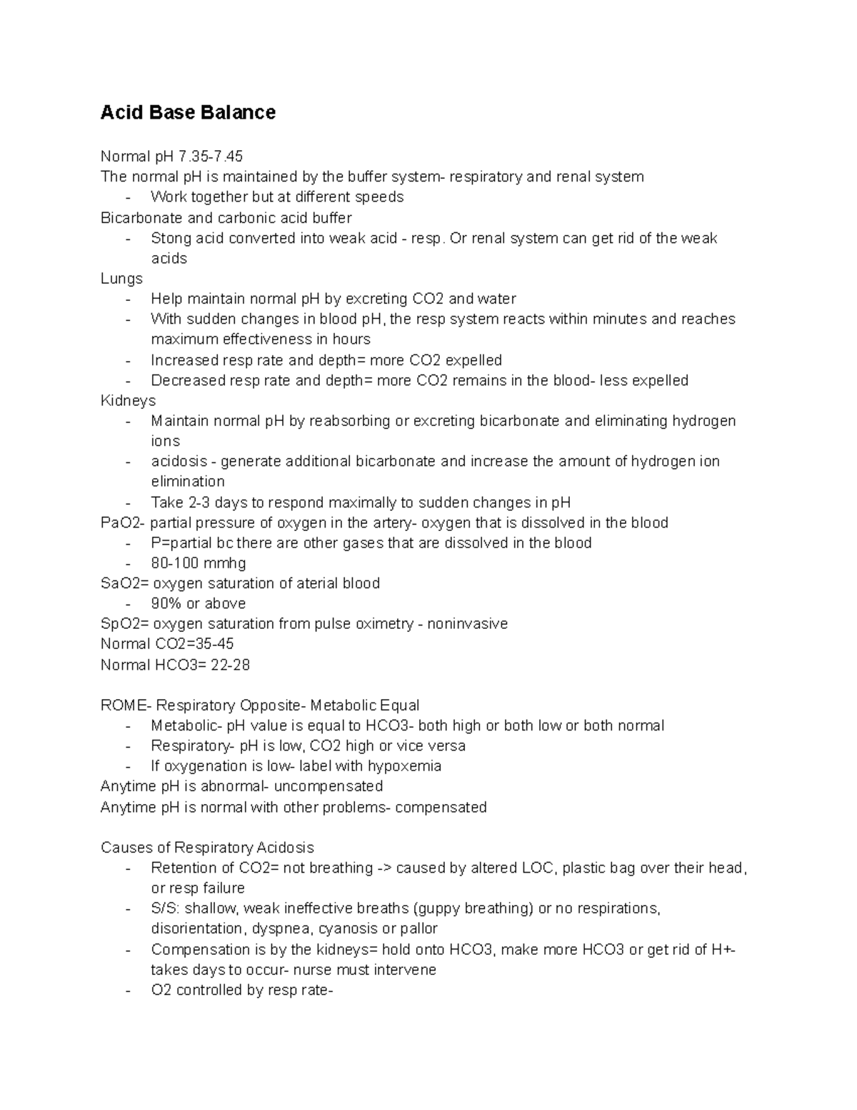 Final Exam SS Notes Acid Base Balance Normal pH 77. The normal pH is