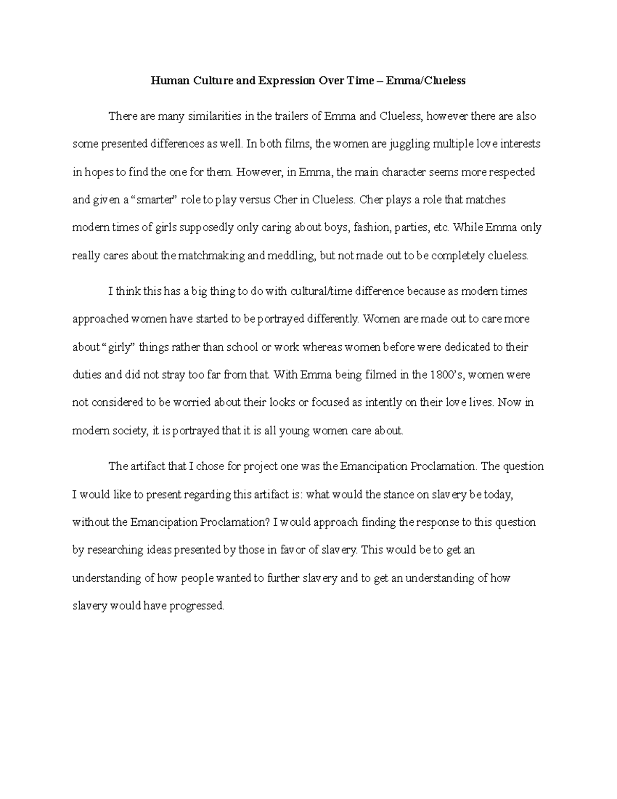 HUM 100 Module 3 Short Answer Human Culture and Expression Over Time