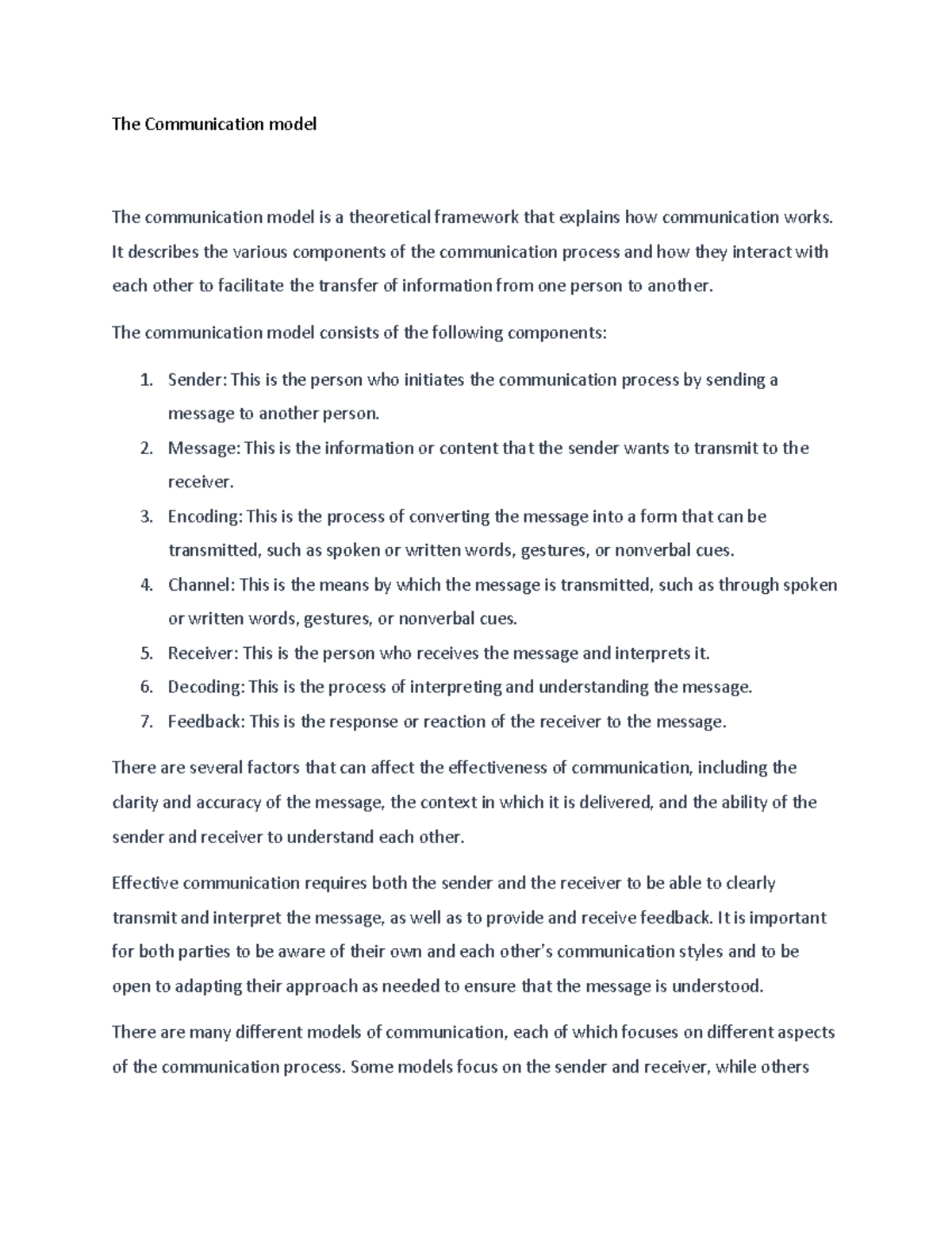 Comm 118 1.1 Notes - The Communication model The communication model is ...