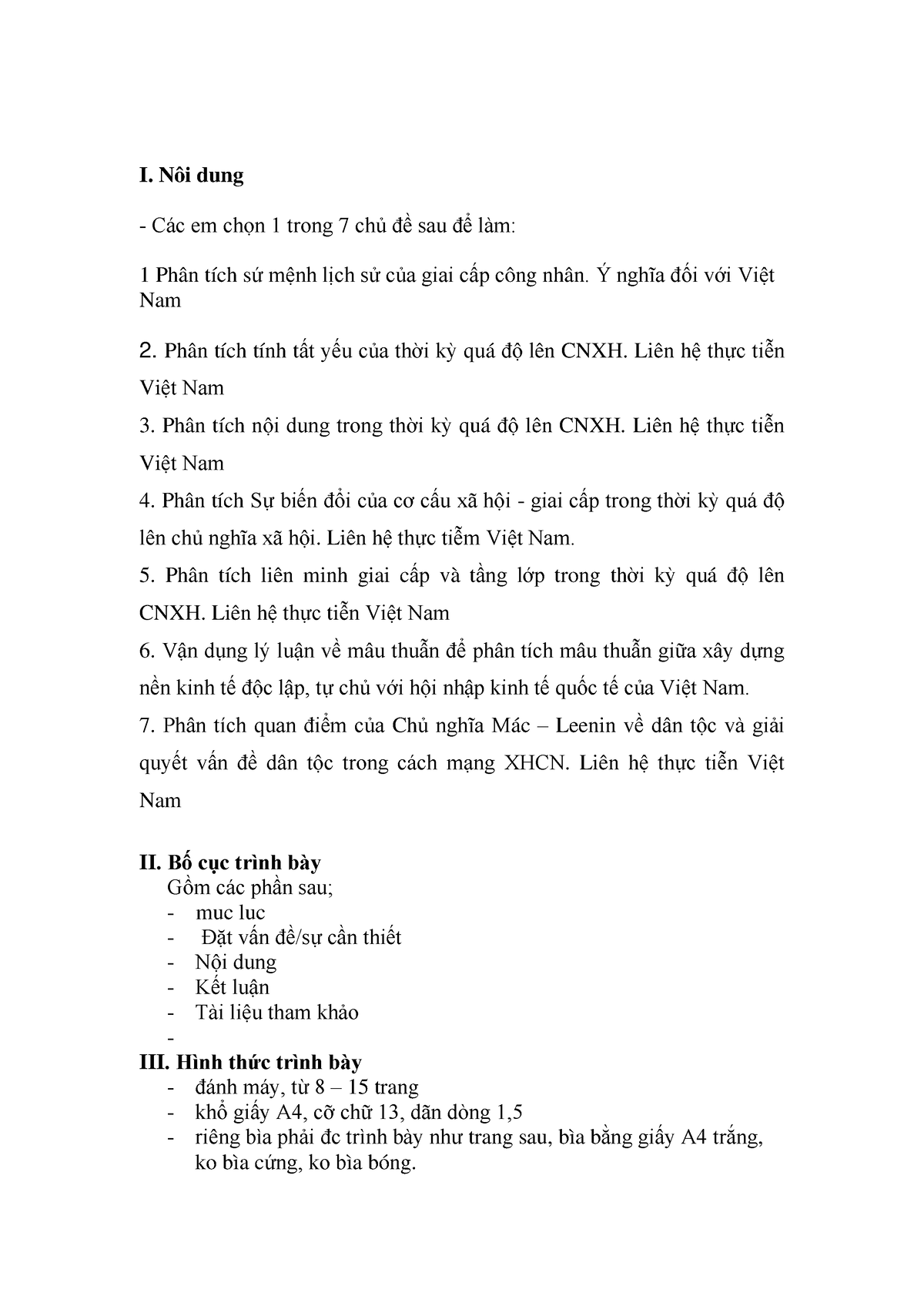 CÃu Hái B Ã I Táºp Lán CNXH 1 1 2 - I. Nôi Dung Các Em Chọn 1 Trong 7 ...