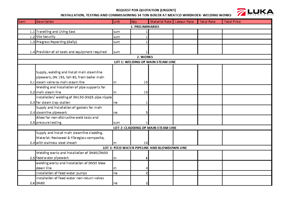 RFQ- Welding Works- Meatco Boiler - REQUEST FOR QUOTATION (URGENT ...