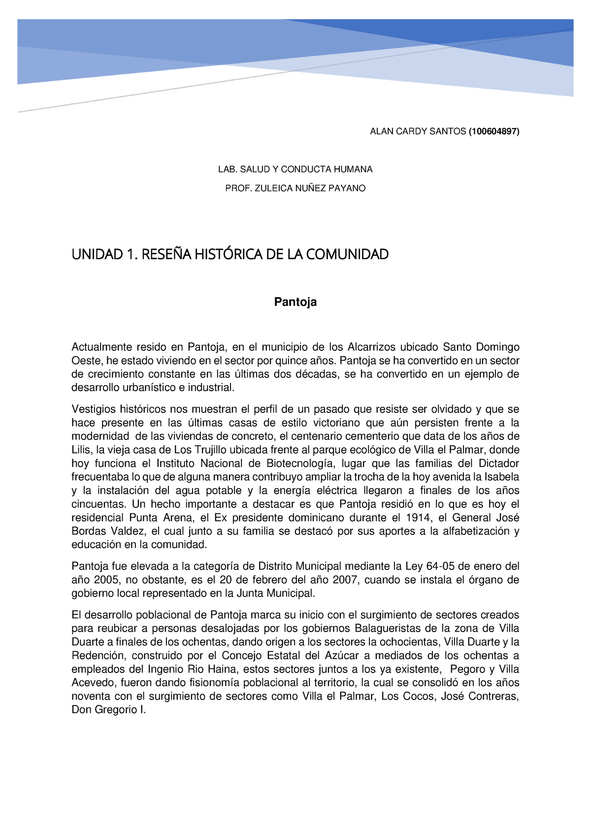 Lab Salud y Conducta humana, unidad 1 - ALAN CARDY SANTOS (100604897 ...