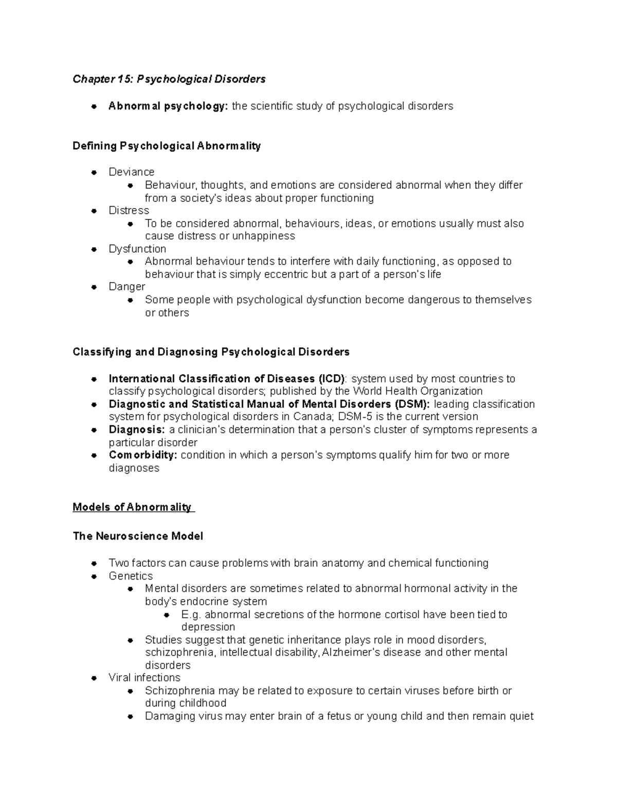 CHAP 15 - Chap 15 Textbook - Chapter 15: Psychological Disorders ...