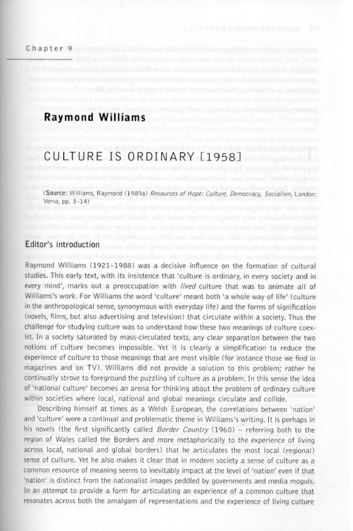 Raymond Williams Culture Is Ordinary - English Literature - Studocu