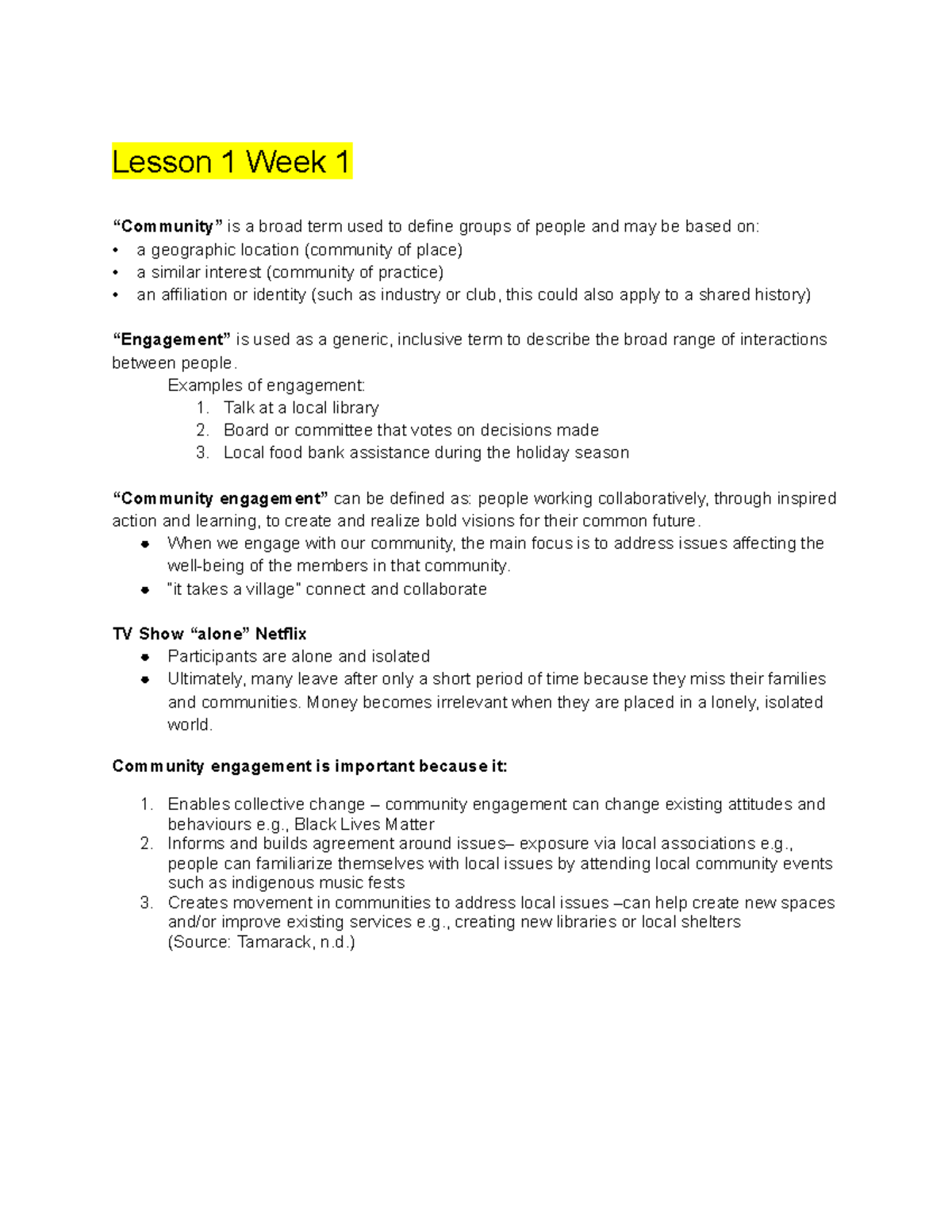 UU 150 Lesson Notes 1-5 - Lesson 1 Week 1 “Community” is a broad term ...