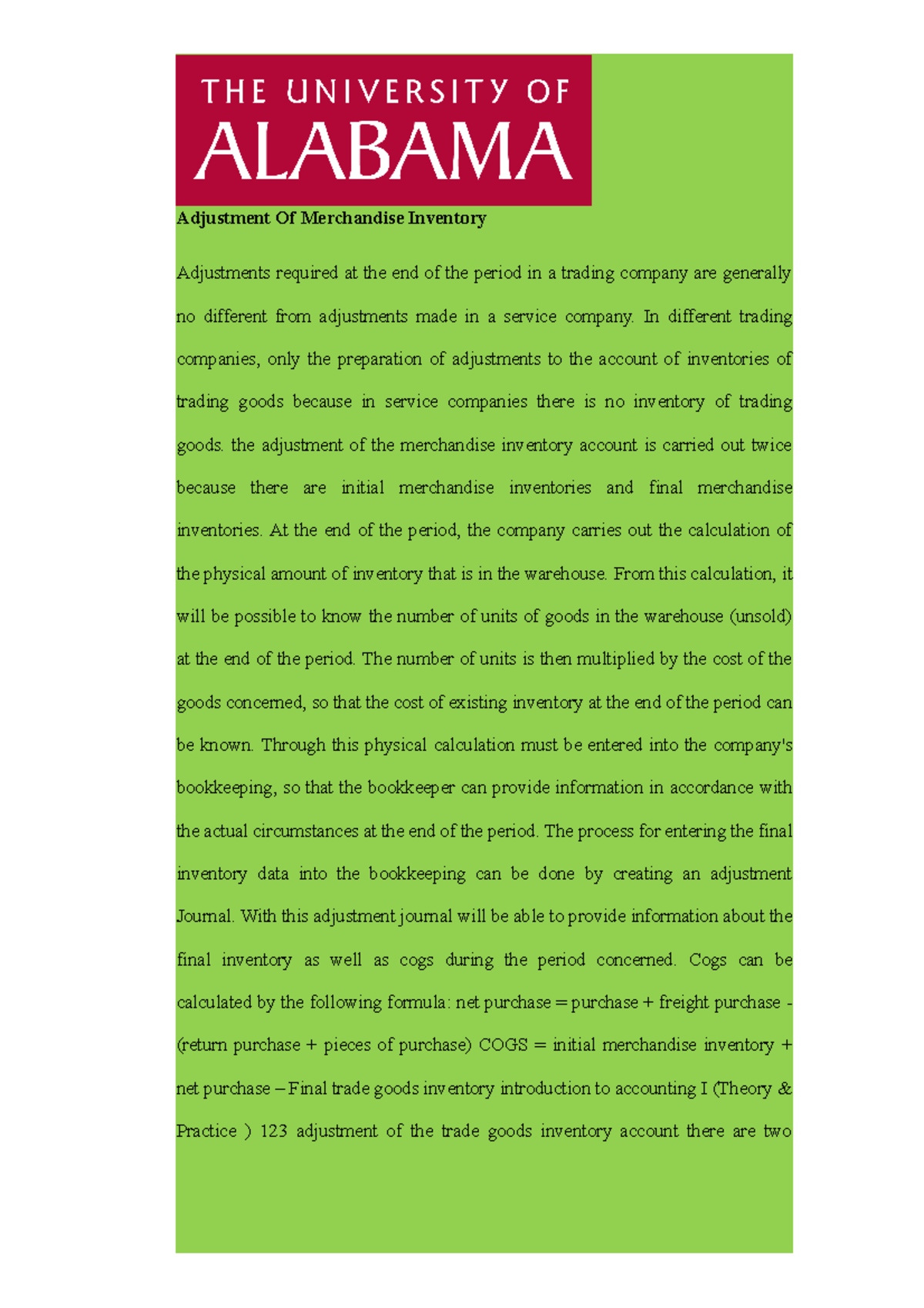Documents College Accounting - Adjustment Of Merchandise Inventory