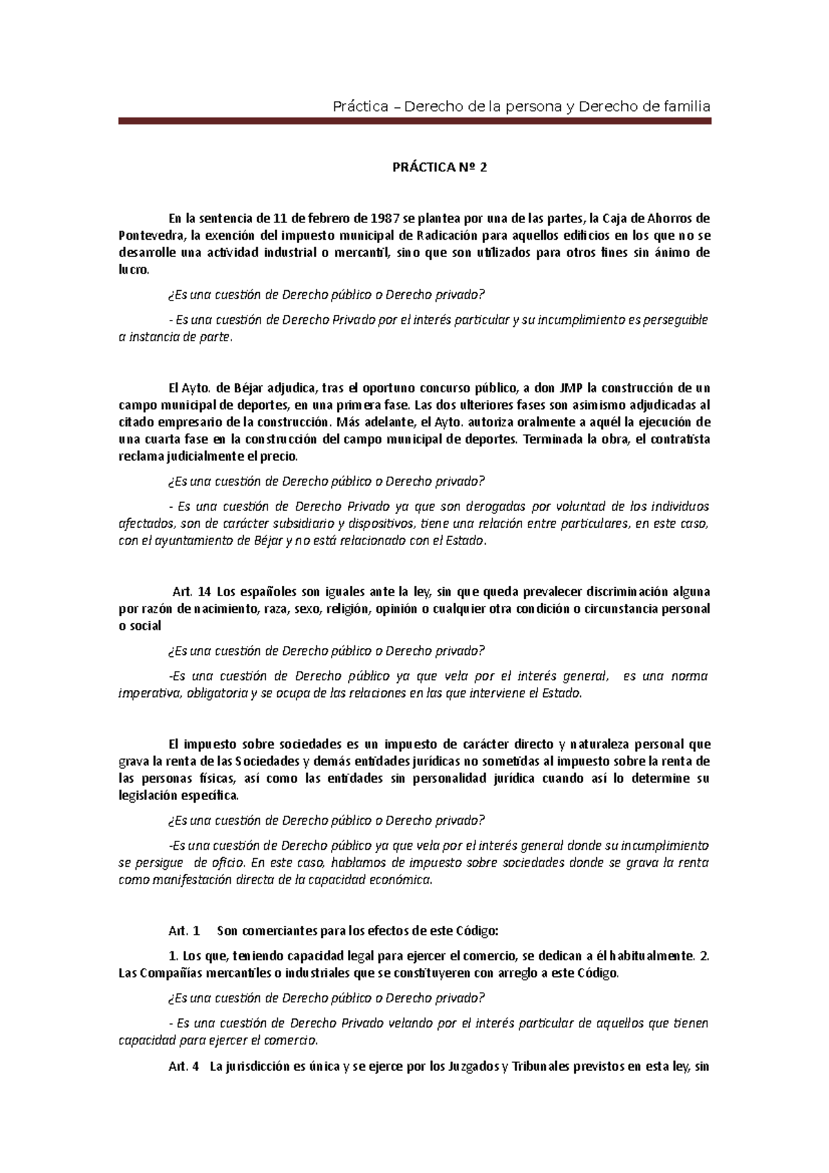 Derecho Civil Práctica 2 Práctica Derecho de la persona y Derecho