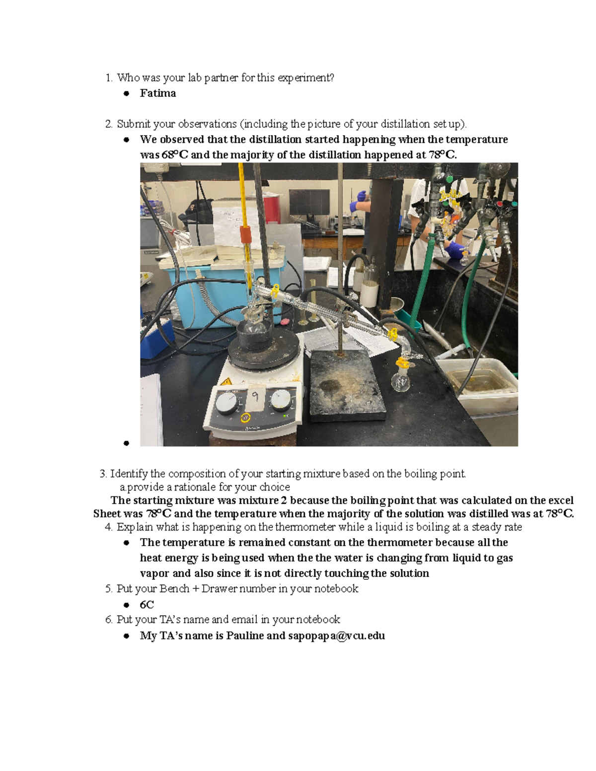 Distillation Post Lab - Lab - Who Was Your Lab Partner For This ...