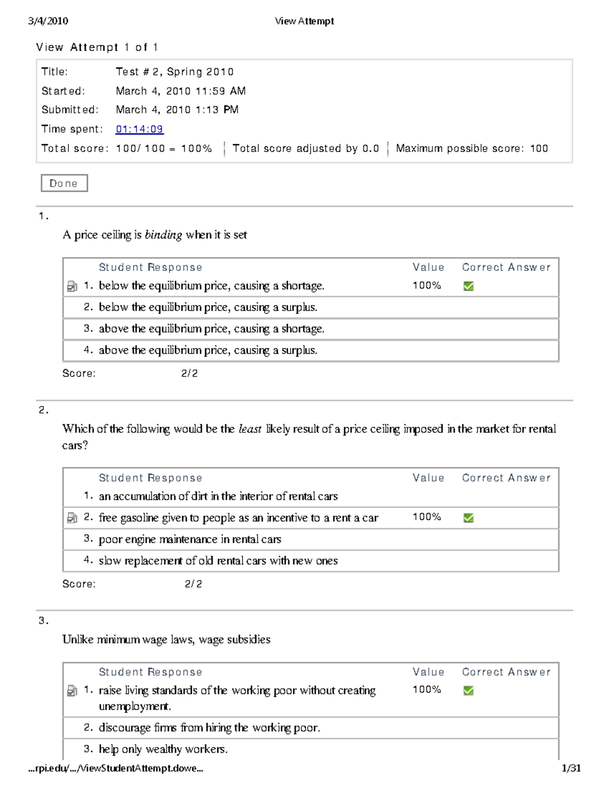 Exam 2 - Exam for studying - V iew Attem p t 1 o f 1 Tit le: Te st # 2 ...