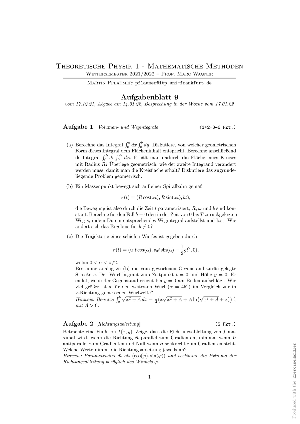 Aufgabenblatt 09 Theo1 - Produced With The ExerciseHandler Theoretische ...