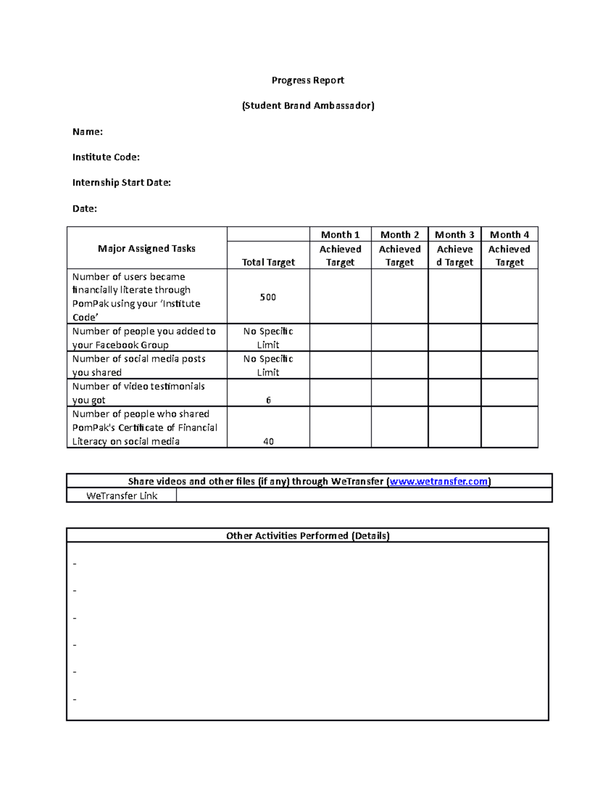 Reporting-Template - qqqqq - Progress Report (Student Brand Ambassador ...