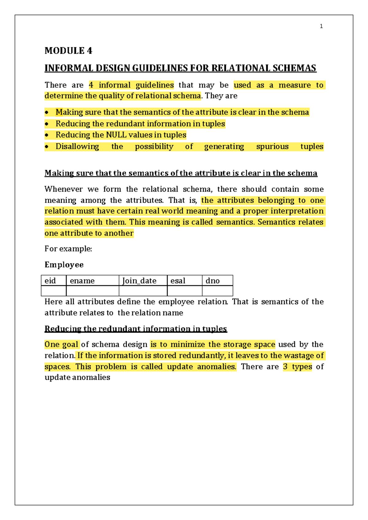 Module 4-dbms - It's lecture notes - MODULE 4 INFORMAL DESIGN ...