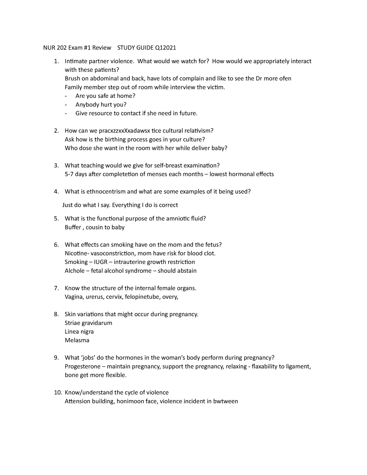 Exam #1 Study Guide 2021-1 - NUR 202 Exam #1 Review STUDY GUIDE Q ...