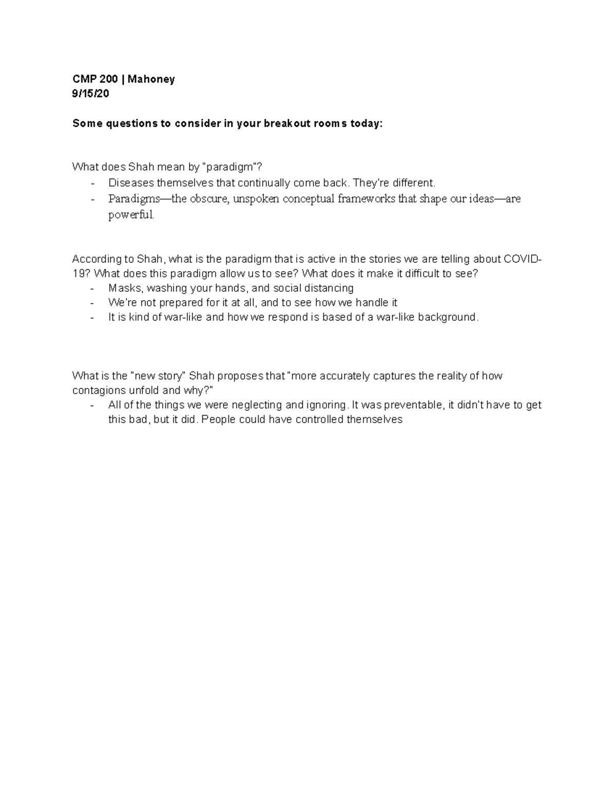 CMP 200-Discussion Questions - CMP 200 | Mahoney 9/15/ Some questions ...