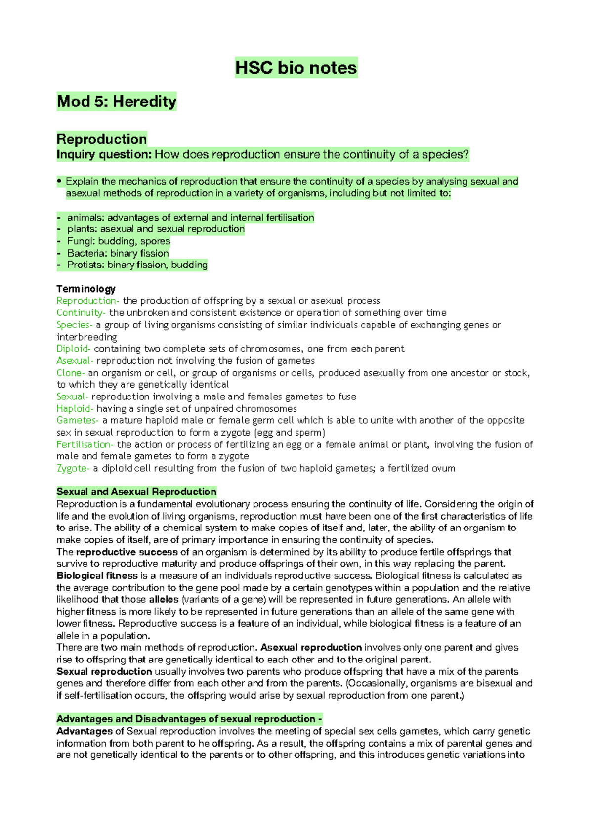 2019 BIO Mod 5 Heredity Notes Isabel Charlotte - HSC bio notes Mod 5 ...