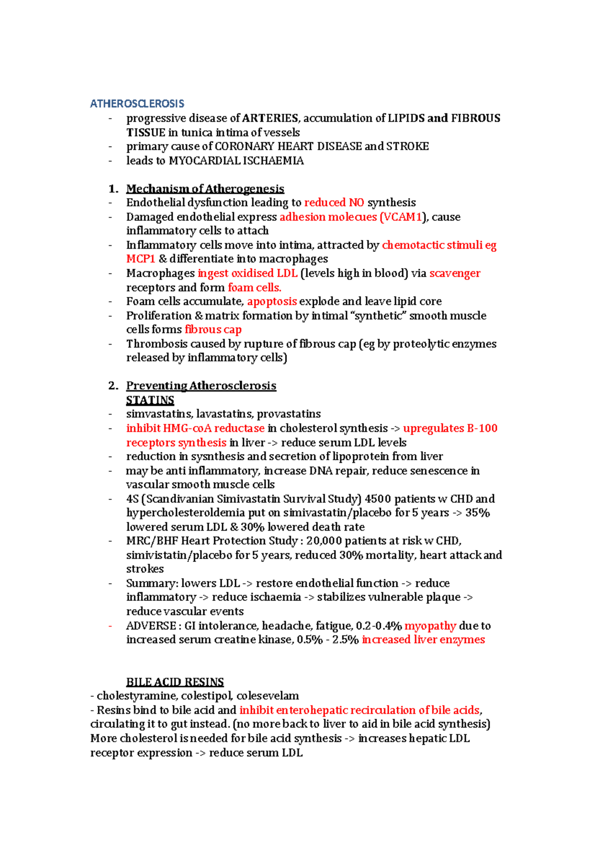Lecture notes, lecture 1 - atherosclerosis - ATHEROSCLEROSIS ...