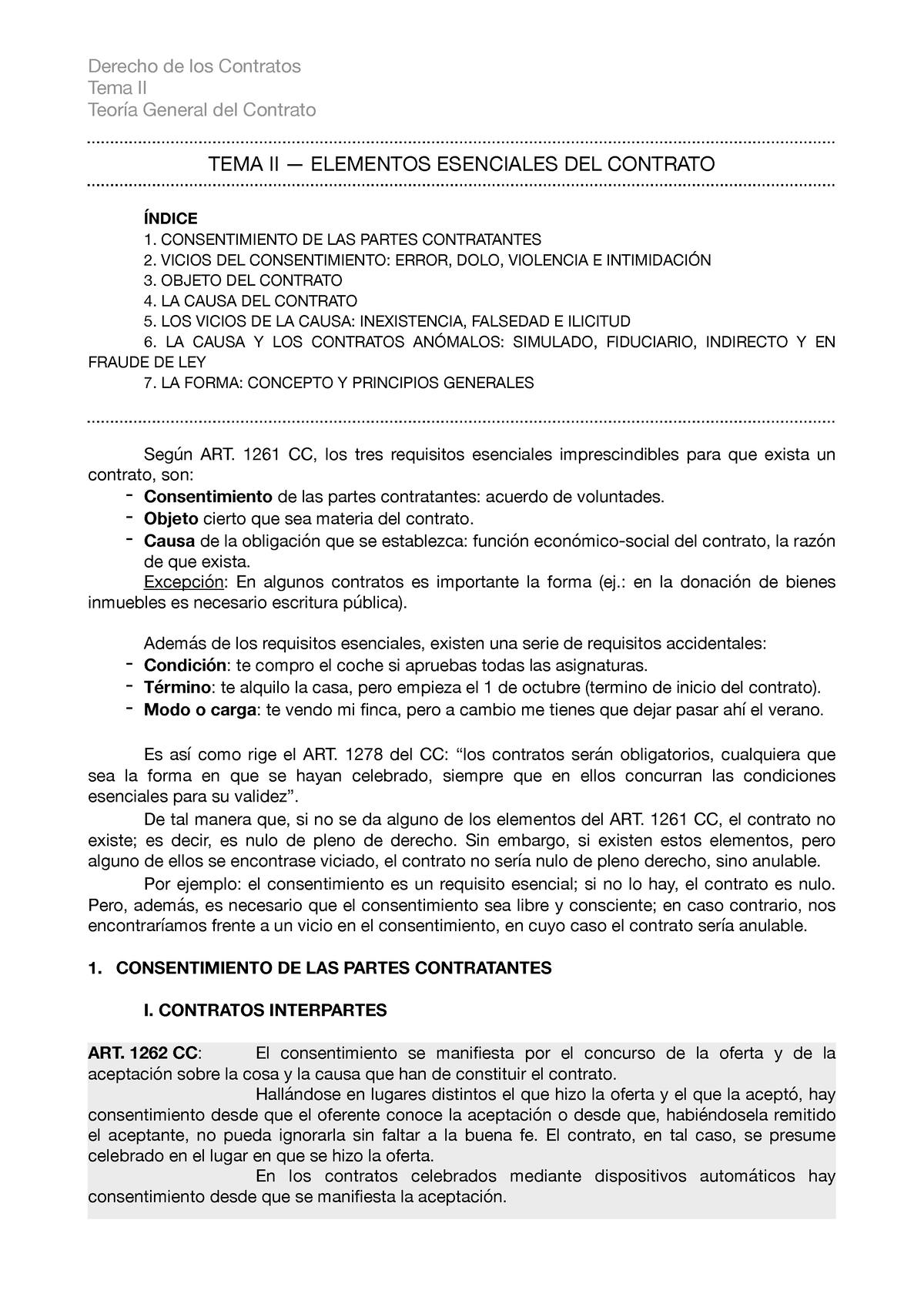Derecho De Los Contratos Tema Dos Apuntes Tema Ii Teoría General Del Contrato Tema Ii 2690