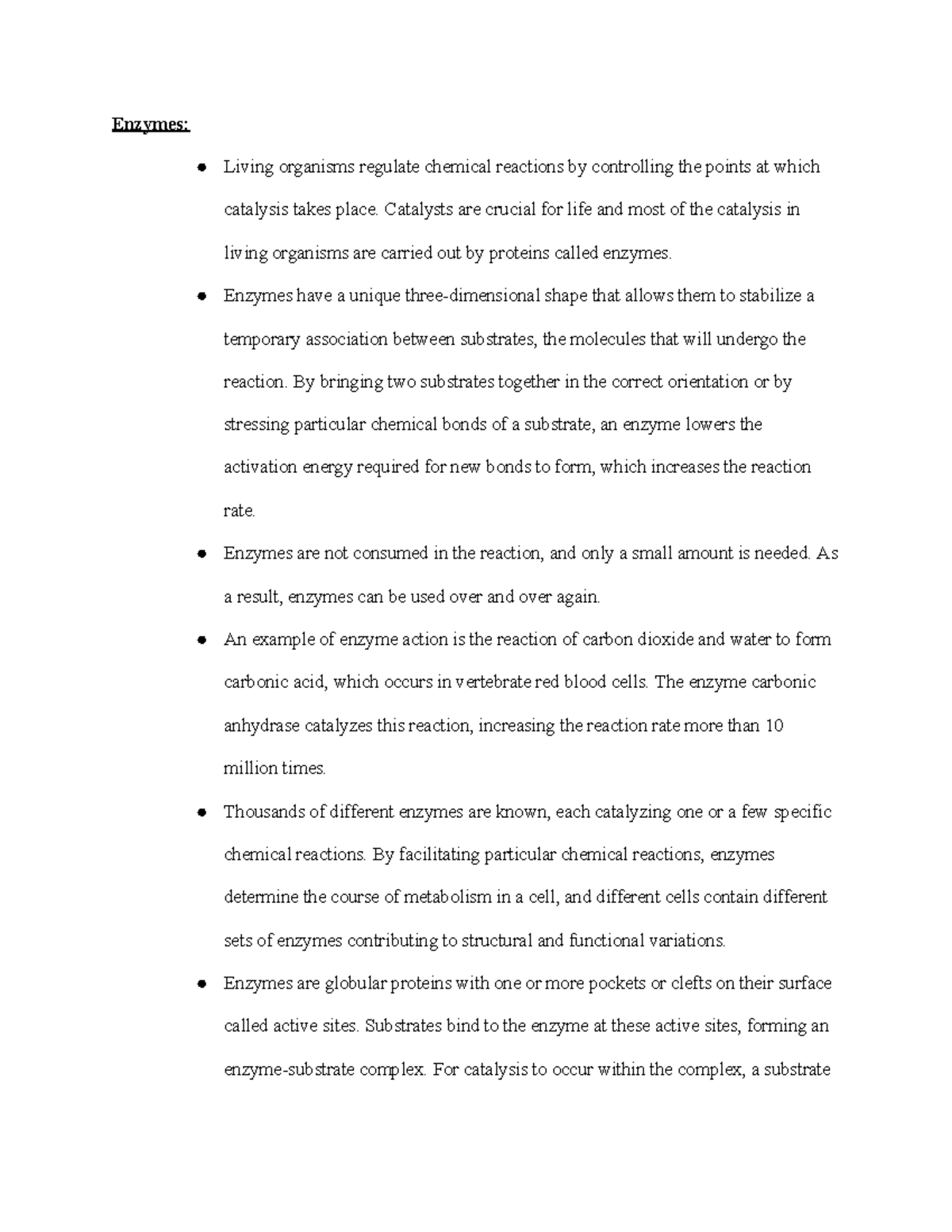 Bio Enzymes Notes Enzymes Living organisms regulate chemical
