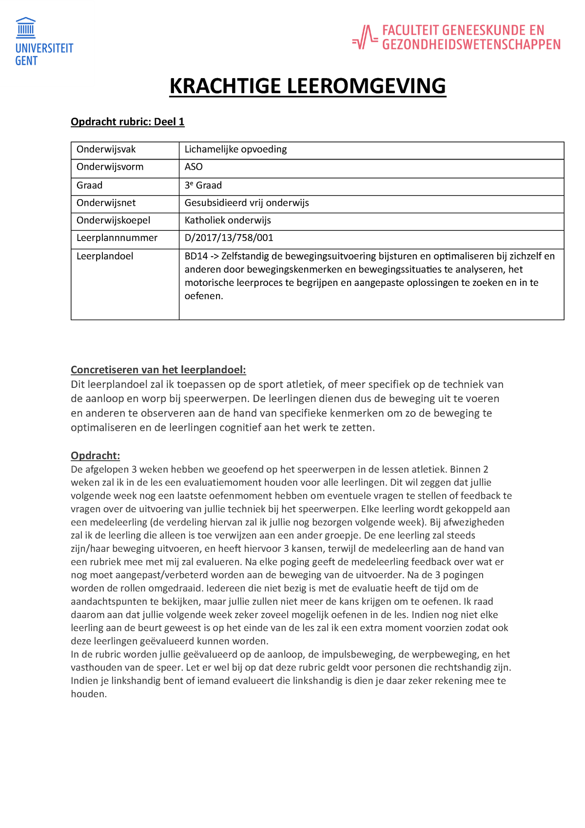 Opdracht Rubric - Deel 1 - KRACHTIGE LEEROMGEVING Opdracht Rubric: Deel ...