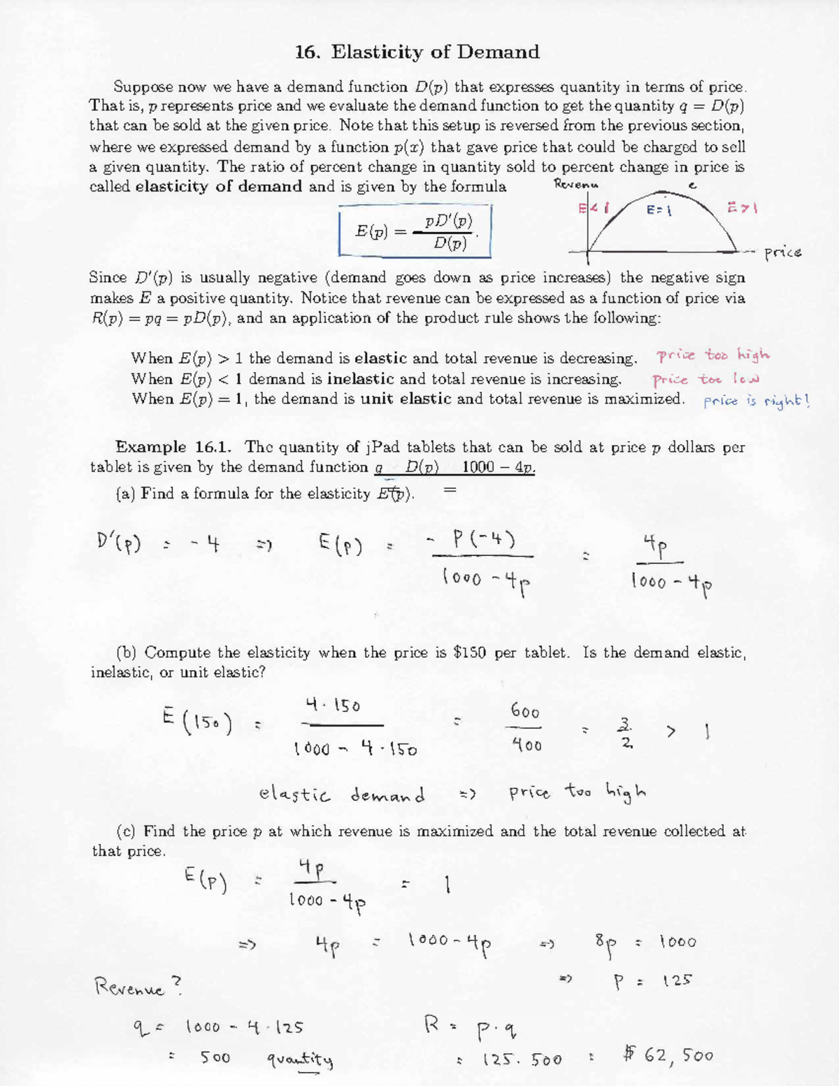 Section 16 Notes - Elasticity Of Demand - 16. Elasticity Of Demand ...