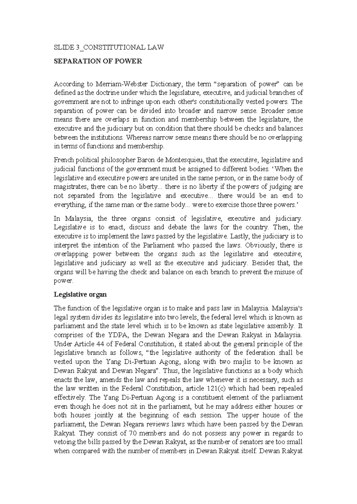 Slide 3 Constitutional LAW - SLIDE 3_CONSTITUTIONAL LAW SEPARATION OF ...