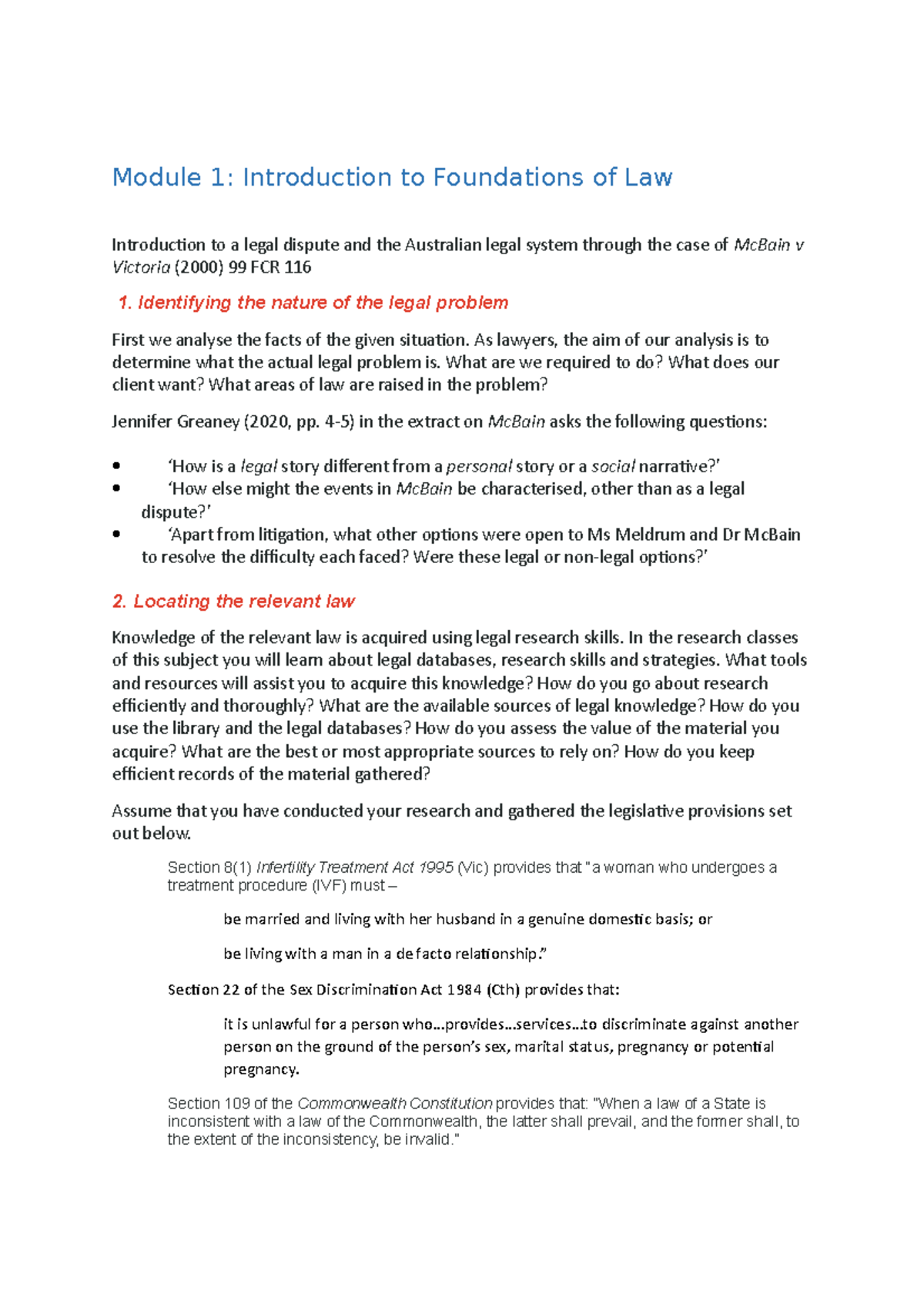 MD 1 questions - Module 1: Introduction to Foundations of Law ...