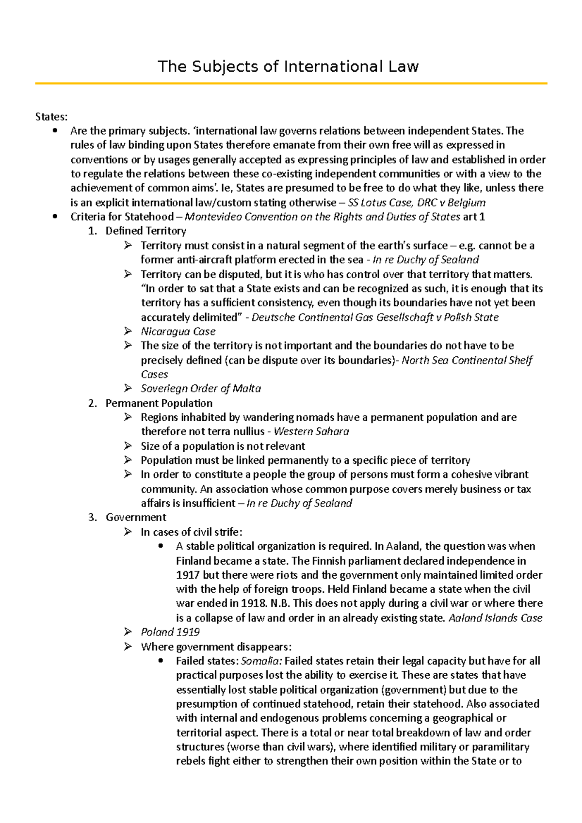 Exam notes - Summary International Law - The Subjects of International ...