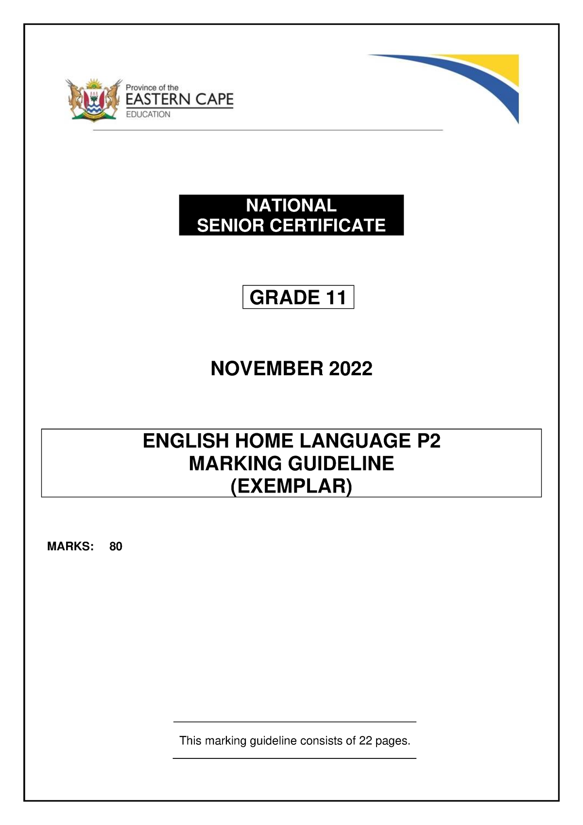 English HL P2 MEMO GR11 NOV 2022 - NATIONAL SENIOR CERTIFICATE GRADE 11 ...