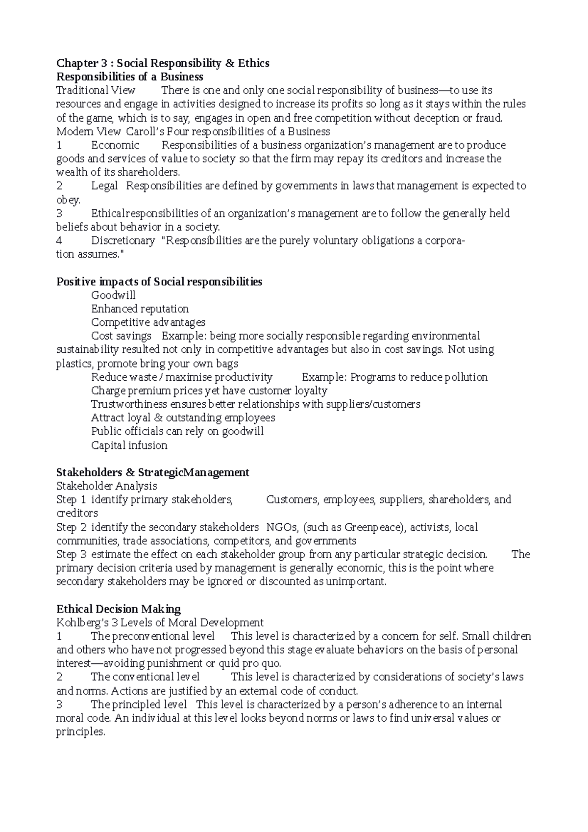 Strategic Mangement - Chapter 3 - Chapter 3 : Social Responsibility ...