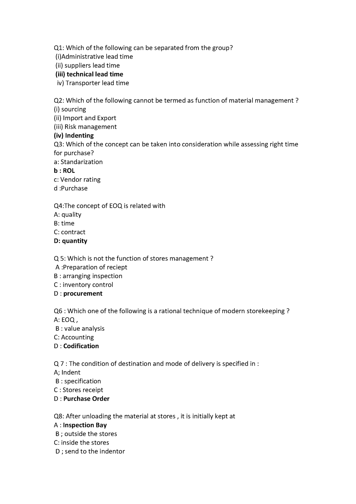 52824441 Question Bank On Materials Management - Q1: Which Of The ...