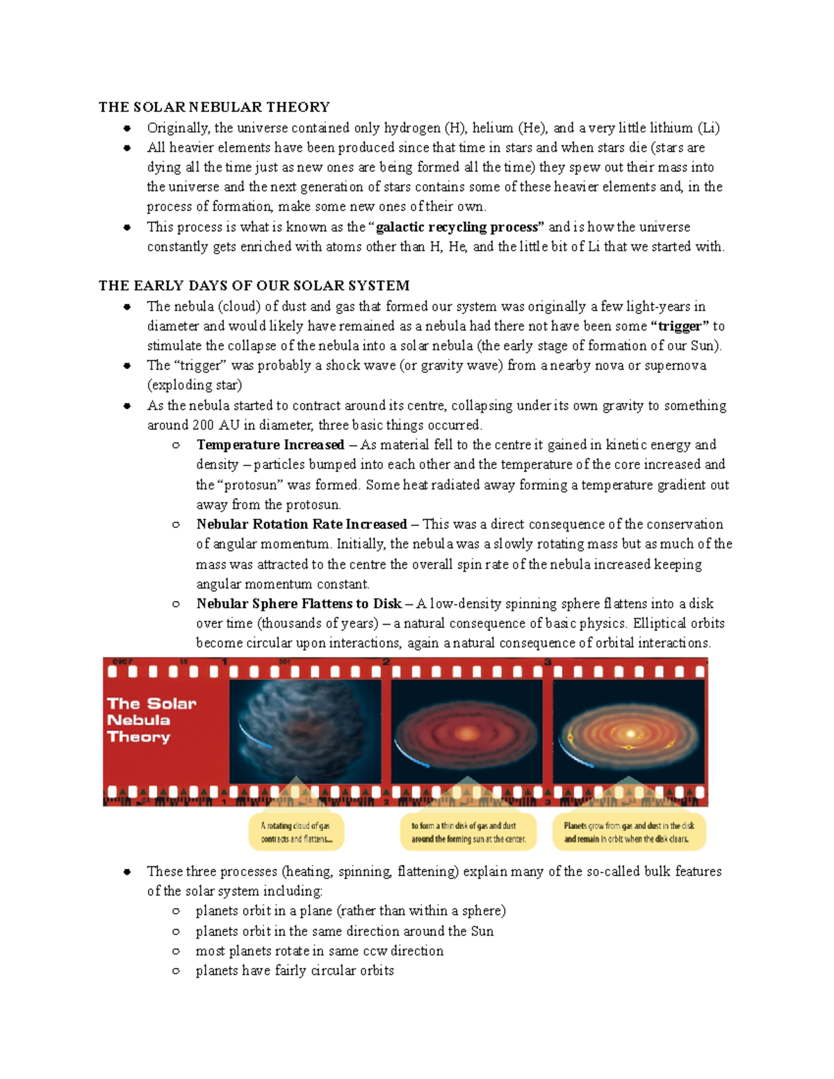 AS101 Lesson #8 - Notes for week 8 class - THE SOLAR NEBULAR THEORY ...