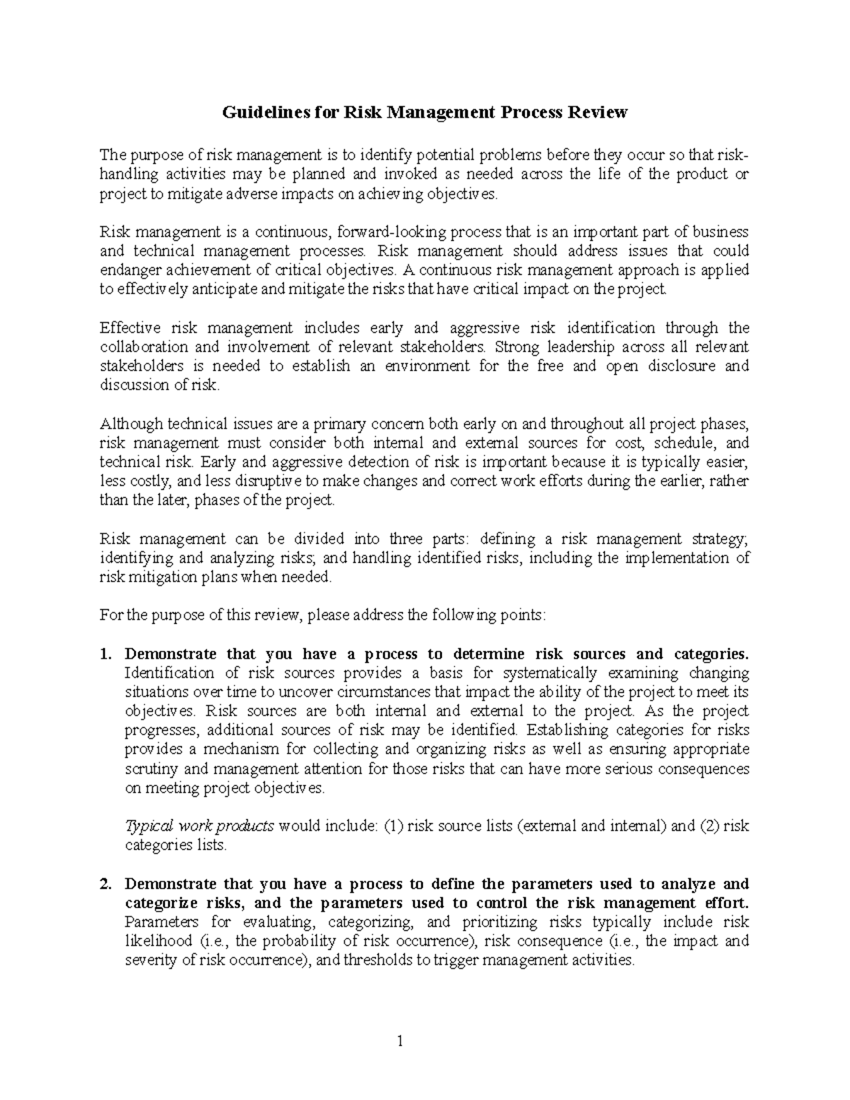 Risk Process Guidelines - Guidelines for Risk Management Process Review ...