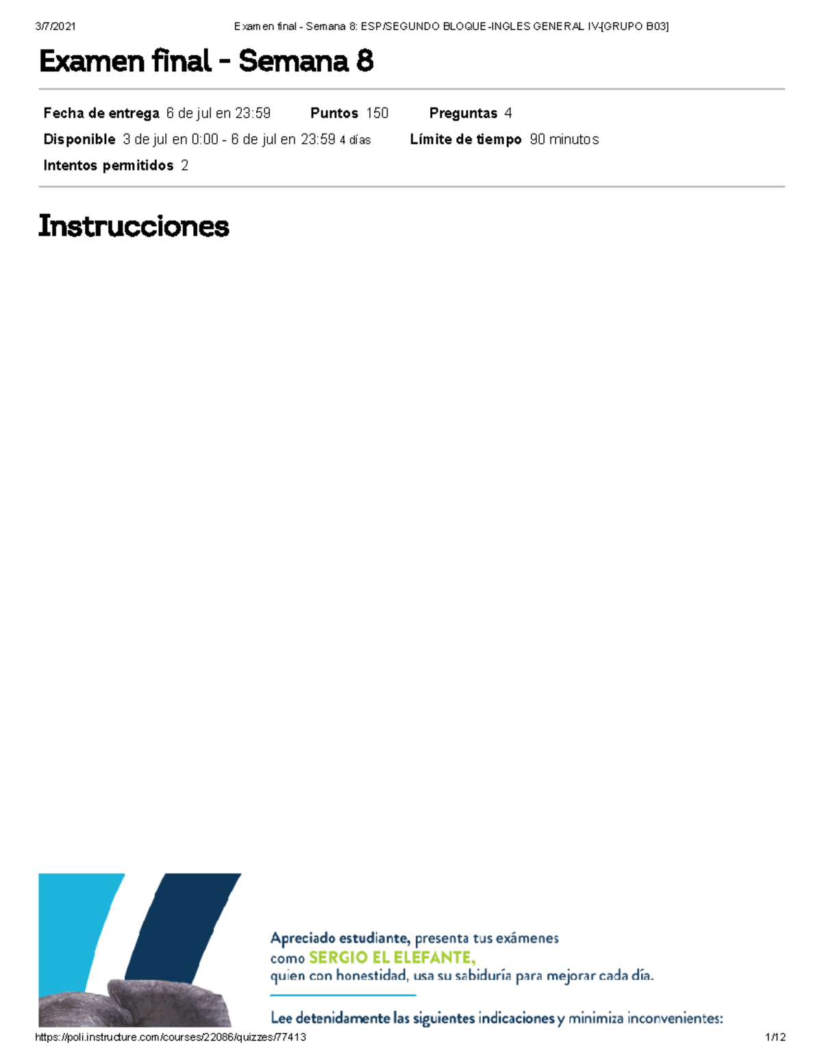 Examen final Inglés IV primer intento Inglés General IV POLI Studocu