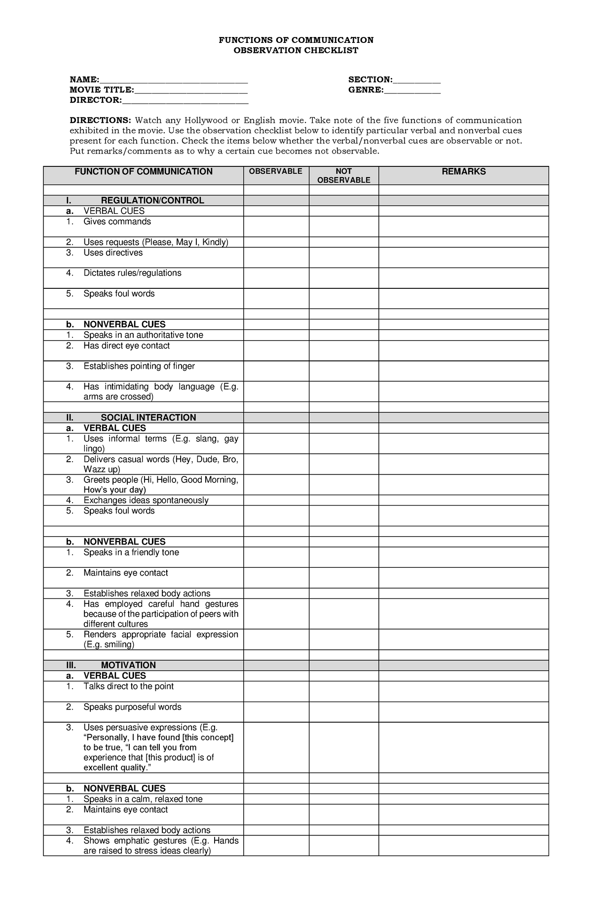 Observation- Checklist-FOR- Movies - FUNCTIONS OF COMMUNICATION ...