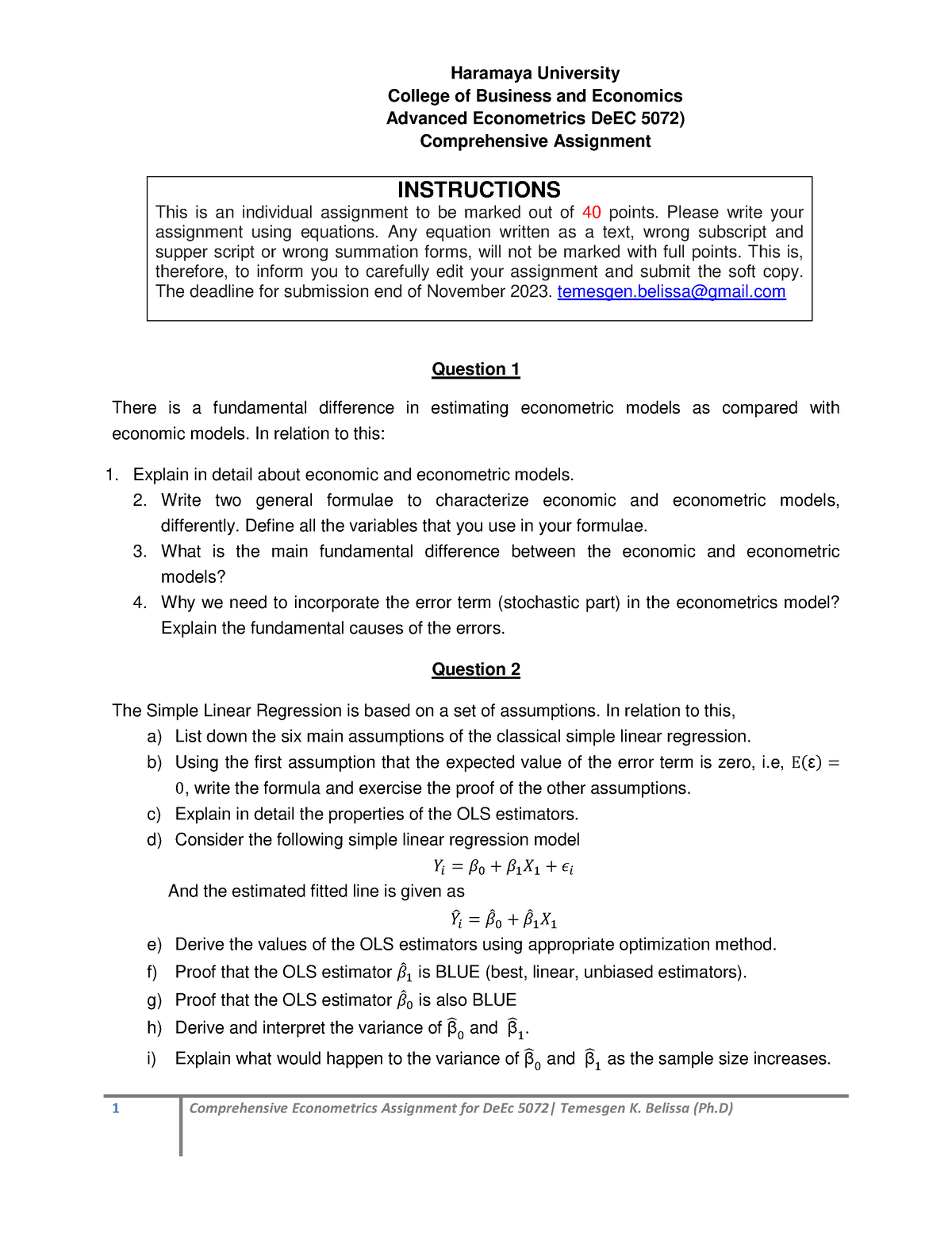 advanced econometrics assignment