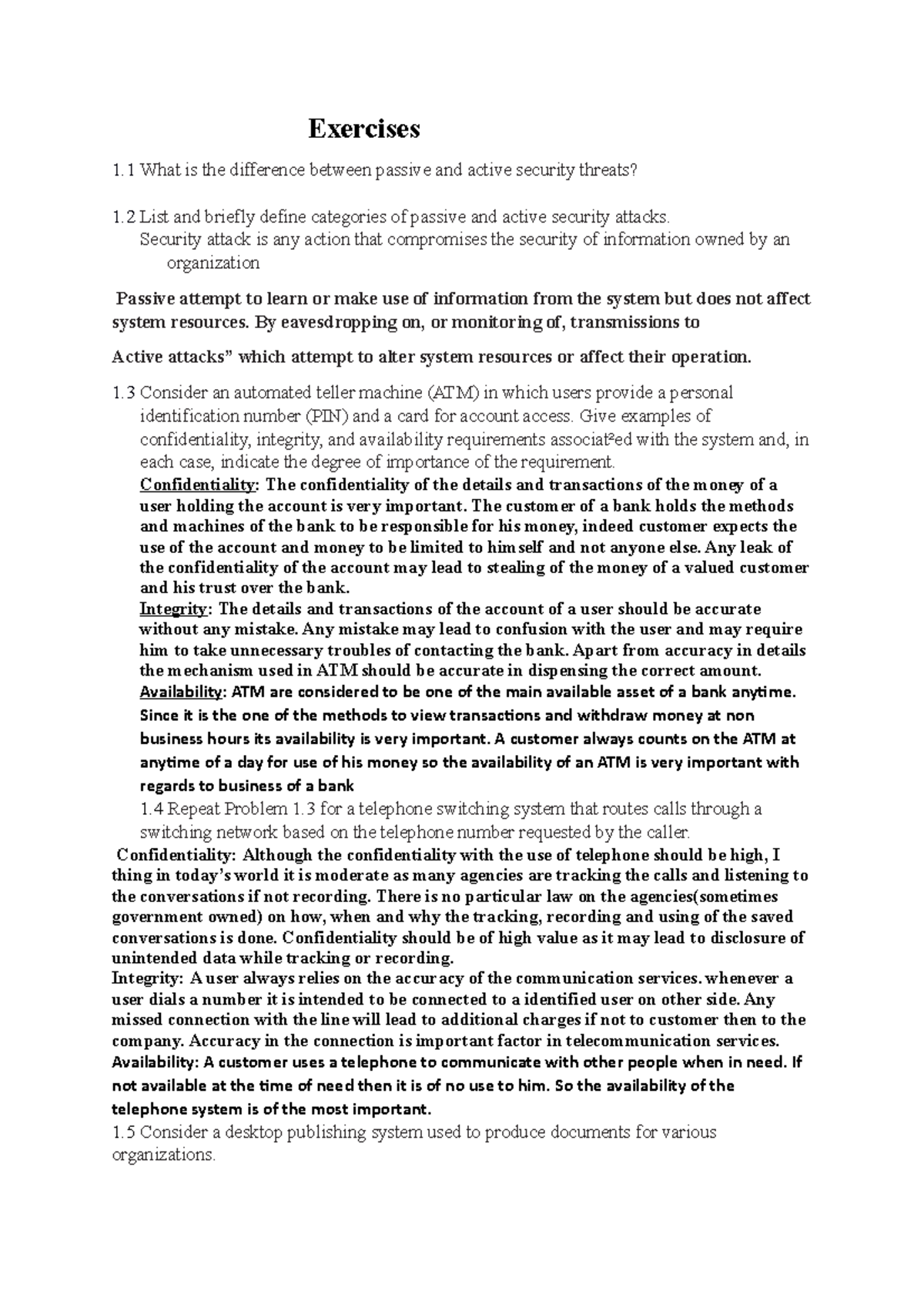 Exercises none Exercises 1 is the difference between passive and