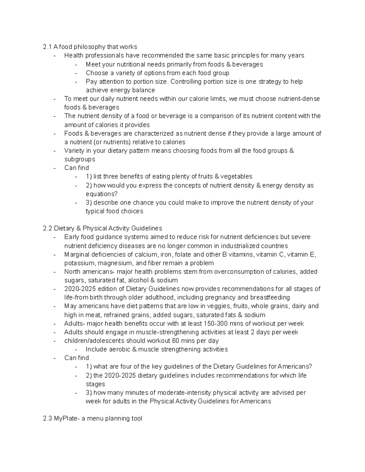 Chapter 2 Nutrition Notes 2 A food philosophy that works Health
