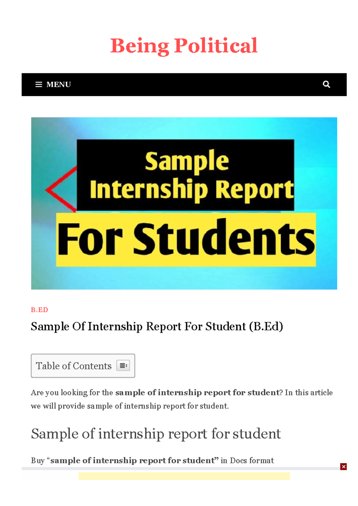 Www Beingpolitical Online 2021 06 Sample Of Internship Report For ...